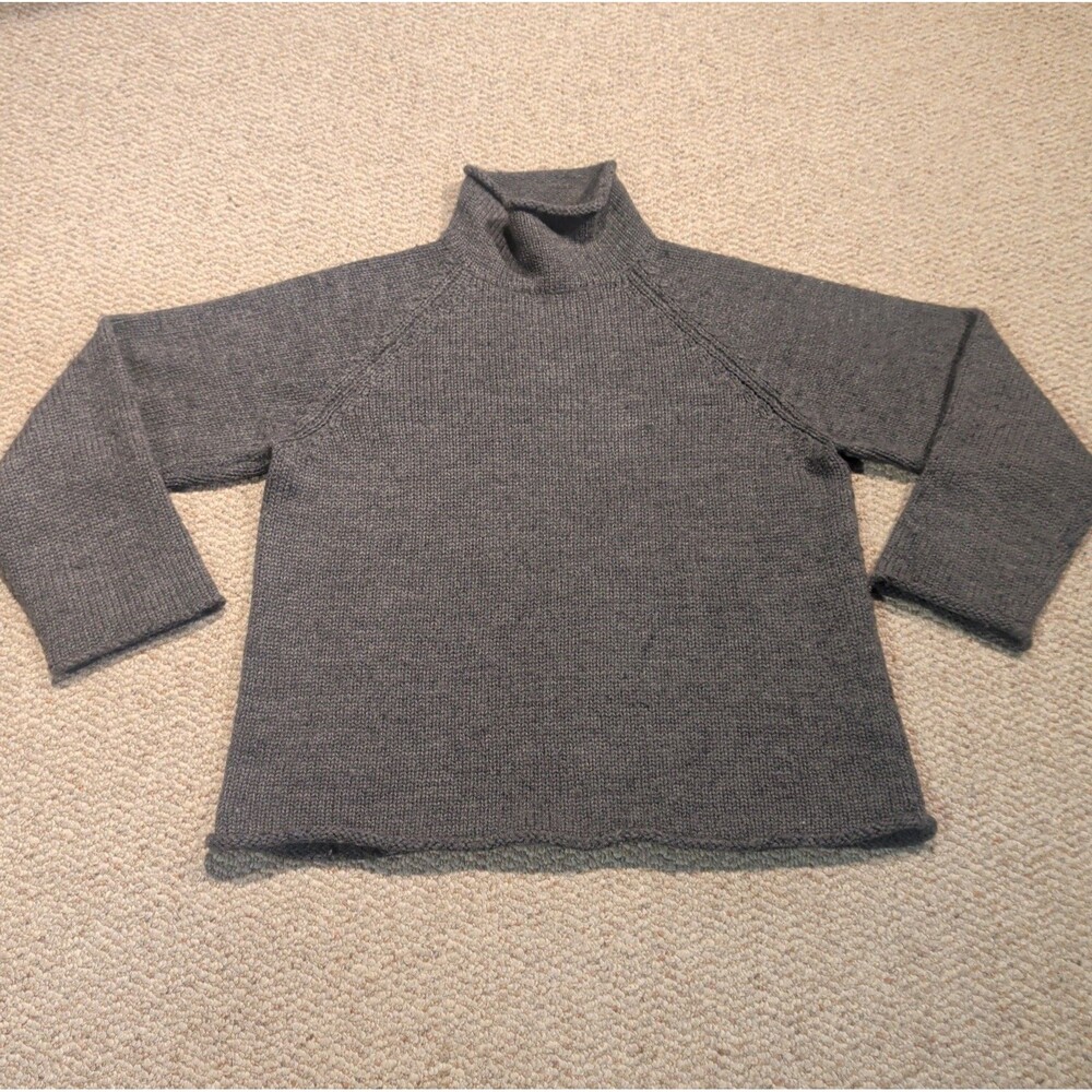 Vintage J Crew Oarsman Sweater Mens L Gray 100% Wool Roll Neck Fisherman